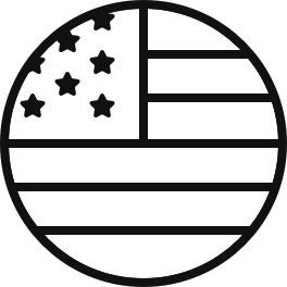 A circular icon with a close-up of an American flag inside