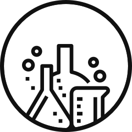 A circular icon with three bubbling containers of labware inside