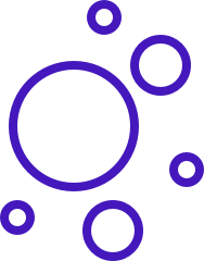 An icon showing five purple 2D bubbles of different sizes