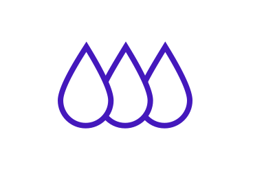 A purple icon of three partially overlapping water droplets